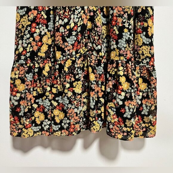 Madewell Floral Midi Dress – Size 4, V-Neck Flutter Sleeve Black Multi-Color - Picture 10 of 11